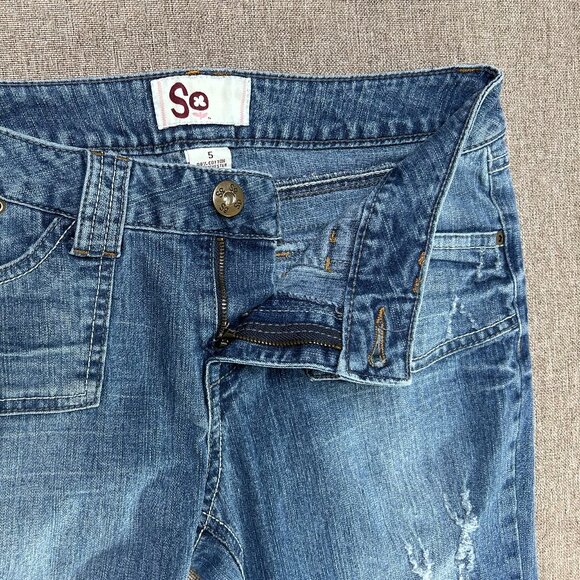 Vintage SO Bell Bottom Denim Jeans Women's 5 Blue Distressed Hippie Boho VTG - Picture 6 of 15